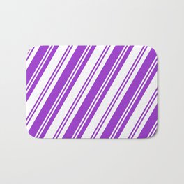 [ Thumbnail: Dark Orchid & White Colored Lined/Striped Pattern Bath Mat ]