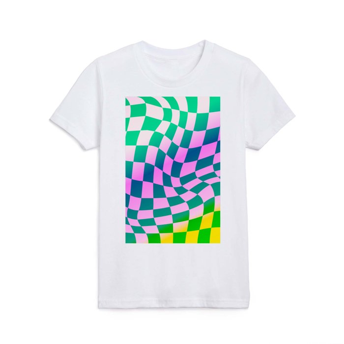 Abstract Checkerboard Gradient in Pink and Green Kids T Shirt