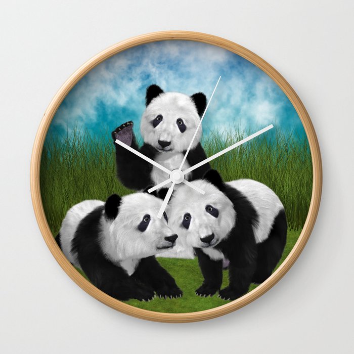 Panda Bear Cubs Love Wall Clock