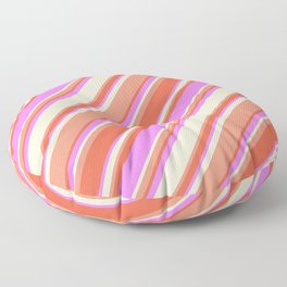 [ Thumbnail: Dark Salmon, Red, Violet, and Light Yellow Colored Lined/Striped Pattern Floor Pillow ]