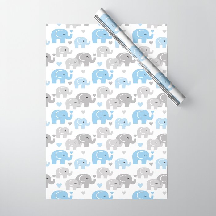 Blue Gray Elephant Baby Boy Nursery Wrapping Paper by decampstudios