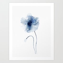 Blue Watercolor Poppies #2 Art Print