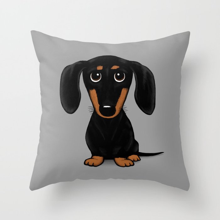 Black and Tan Dachshund Cute Cartoon Wiener Dog Throw Pillow by Jenn Kay Society6