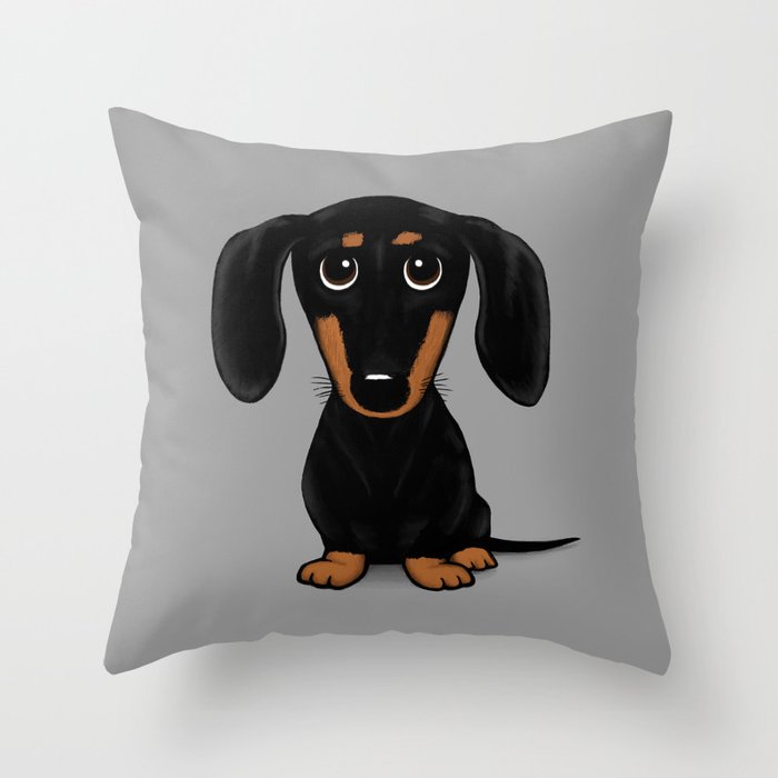Black and Tan Dachshund | Cute Cartoon Wiener Dog Throw Pillow