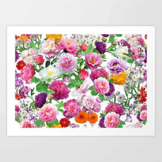 Seamless Nature Flowers Pattern Art Print
