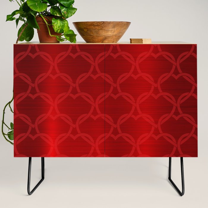 Red Silk Metallic Heart Modern Collection Credenza