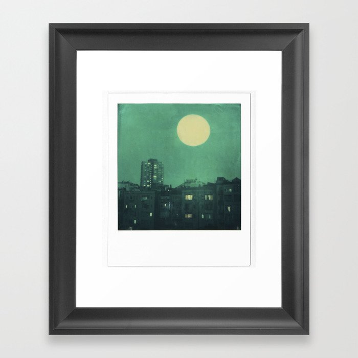 polaroid moon in the city Framed Art Print