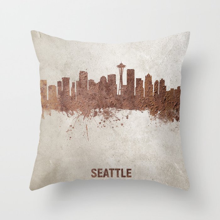 Seattle Washington Rust Skyline Throw Pillow
