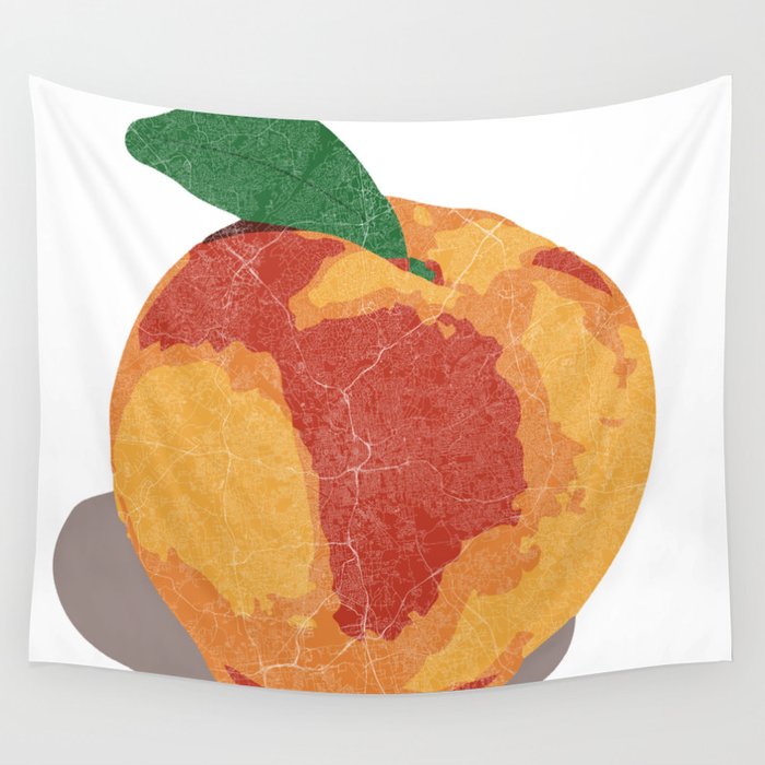Peach Map Wall Tapestry