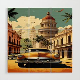 Cuban car vintage travel poster Wood Wall Art