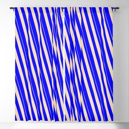[ Thumbnail: Tan & Blue Colored Stripes/Lines Pattern Blackout Curtain ]