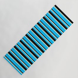 [ Thumbnail: Deep Sky Blue, Black, and Light Yellow Colored Lines Pattern Yoga Mat ]