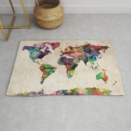 World Map Urban Watercolor Area & Throw Rug