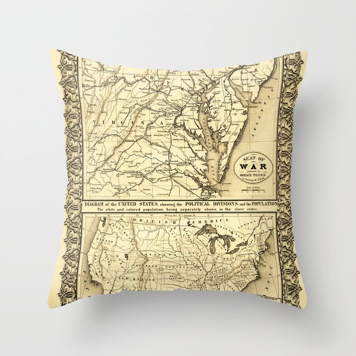 Seat of War, Civil War Map (1861) Throw Pillow