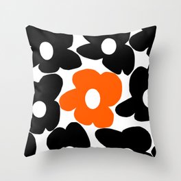 Large Orange and Black Retro Flowers White Background #decor #society6 #buyart Throw Pillow