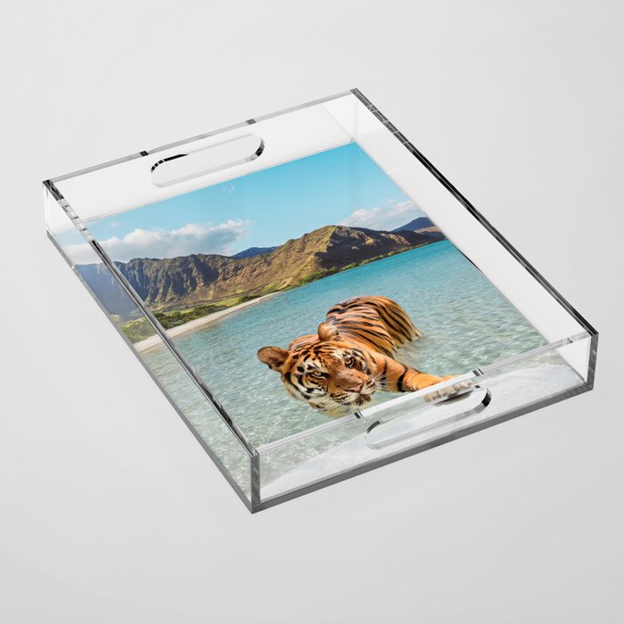 Tiger And Surfboard Acrylic Tray