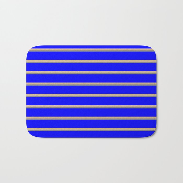 Blue, Tan & Gray Colored Lines/Stripes Pattern Bath Mat