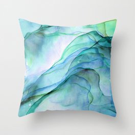 Aqua Turquoise Teal Abstract Ink Painting Throw Pillow