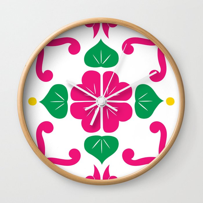 Pink 1, Framed Talavera Flower Wall Clock