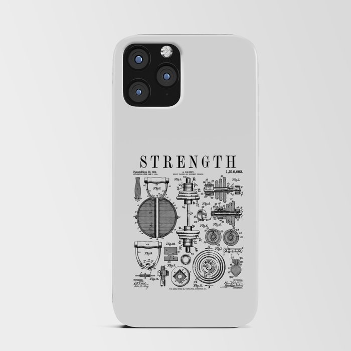 Gym Fitness Workout Dumbbell Kettlebell Vintage Patent Print iPhone Card Case
