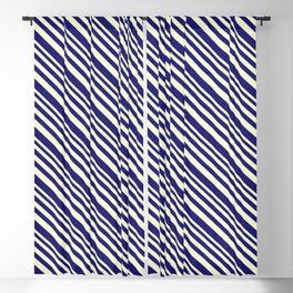 [ Thumbnail: Light Yellow & Midnight Blue Colored Lined/Striped Pattern Blackout Curtain ]