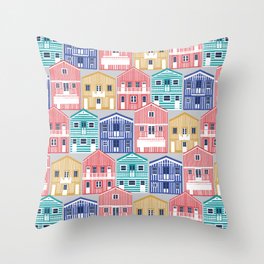 Colourful Portuguese houses // light grey background rob roy yellow mandy red electric blue and peacock teal Costa Nova inspired houses Throw Pillow