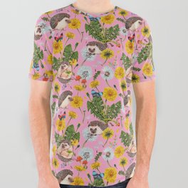 Dandelion Flowers with hedgehogs - pink All Over Graphic Tee