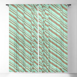 [ Thumbnail: Brown & Aquamarine Colored Lines/Stripes Pattern Sheer Curtain ]