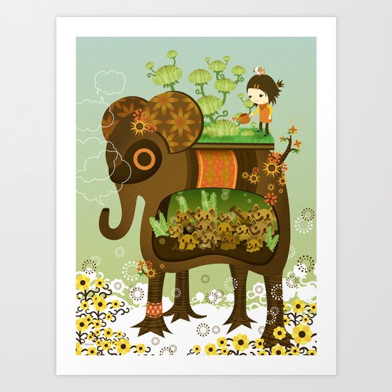 Elephant Garden Art Print