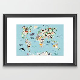 Animal World Map Framed Art Print