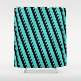 [ Thumbnail: Black & Turquoise Colored Lines/Stripes Pattern Shower Curtain ]