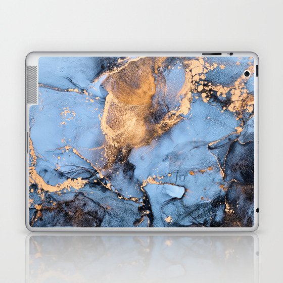 Dusty Blue + Goldenrod Abstract Marble Haze Laptop & iPad Skin