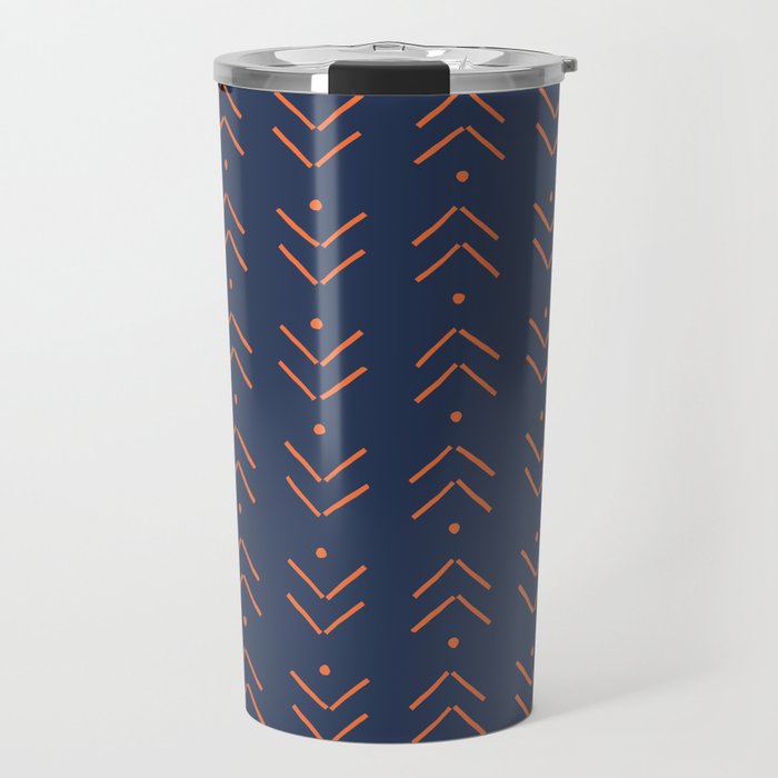 Arrow Lines Geometric Pattern 46 in Navy Blue Orange Travel Mug