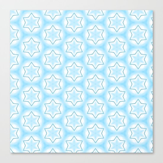 Shiny light blue winter star snowflakes pattern Canvas Print