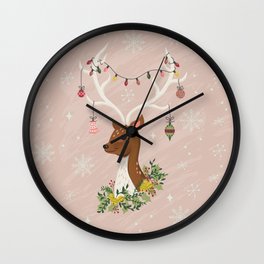 Christmas Deer in Blush Pink Wall Clock