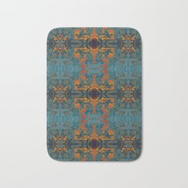 The Spindles- Blue and Orange Filigree  Bath Mat | Detailed, Beautiful, Paisley, Bohochic, Teal, Circles, Digital, Fire, Turquoise, Celtic 