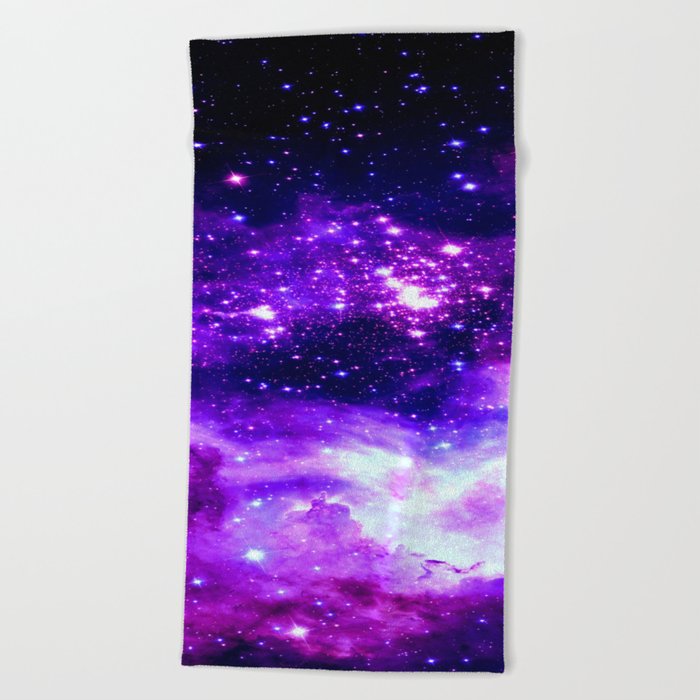 Purple Galaxy : Celestial Fireworks Beach Towel