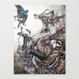 Red Fox and Indigo Bunting Canvas Print