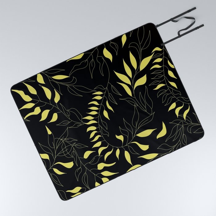 Delicate leaves -vibrant yellow and black Picnic Blanket