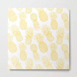 Fresh Pineapples White & Yellow Metal Print