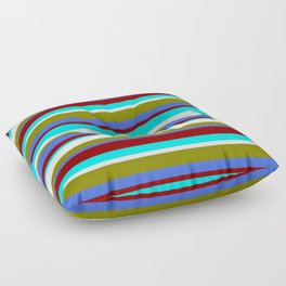 [ Thumbnail: Colorful Green, Royal Blue, Dark Red, Cyan & Lavender Colored Lined Pattern Floor Pillow ]