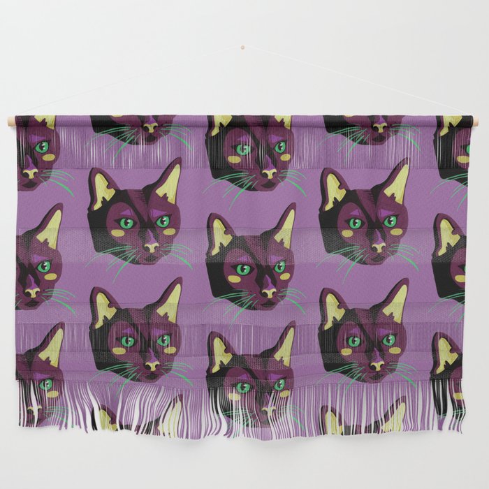 Graphic Cat Head - Purple Palette Wall Hanging