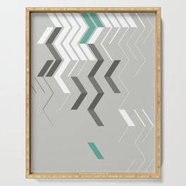 Deconstructed Chevron B – Gray / Teal Abstract Pattern Serving Tray