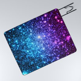 Glitter Galaxy Stars : Turquoise Blue Purple Hot Pink Ombre Picnic Blanket