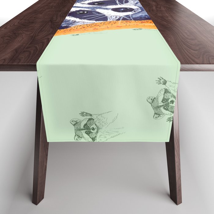 Peeking Raccoon # 2 Pastel Green Pallet Table Runner