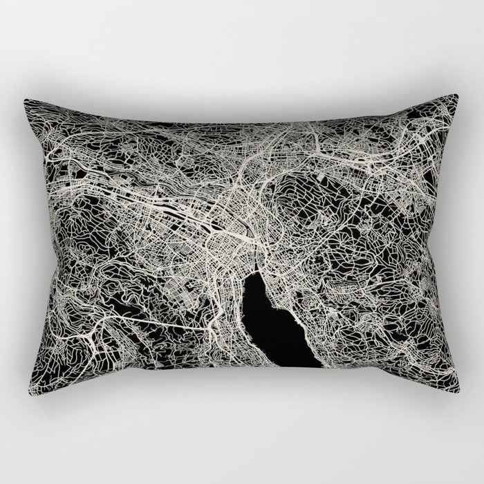 Zurich Switzerland - City Map - Black and White Aesthetic - map, gift, small, retro, city, cozy Rectangular Pillow