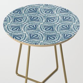 Textured Fan Tessellations in Navy Blue and White Side Table