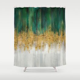 Green and gold motion abstract Shower Curtain