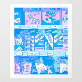 Korean Munchies - Late Night Korean Grocery Store Aesthetics Art Print | Pastel, Anime, Groceries, Candy, Kawaii, Digital, Japan, Cyberpunk, Anime Aesthetics, Korean 
