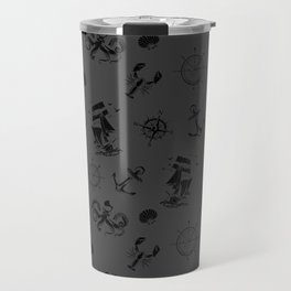 Dark Grey And Black Silhouettes Of Vintage Nautical Pattern Travel Mug